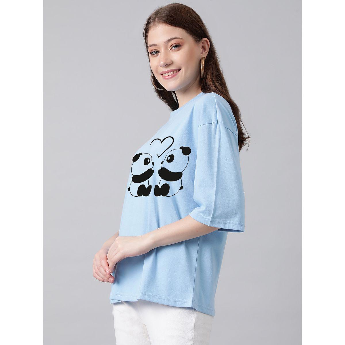 تيشيرت فضفاض باكتاف منخفضة وطبعة جرافيك كوتي × ستايلي-women-clothing-tshirts-image-4
