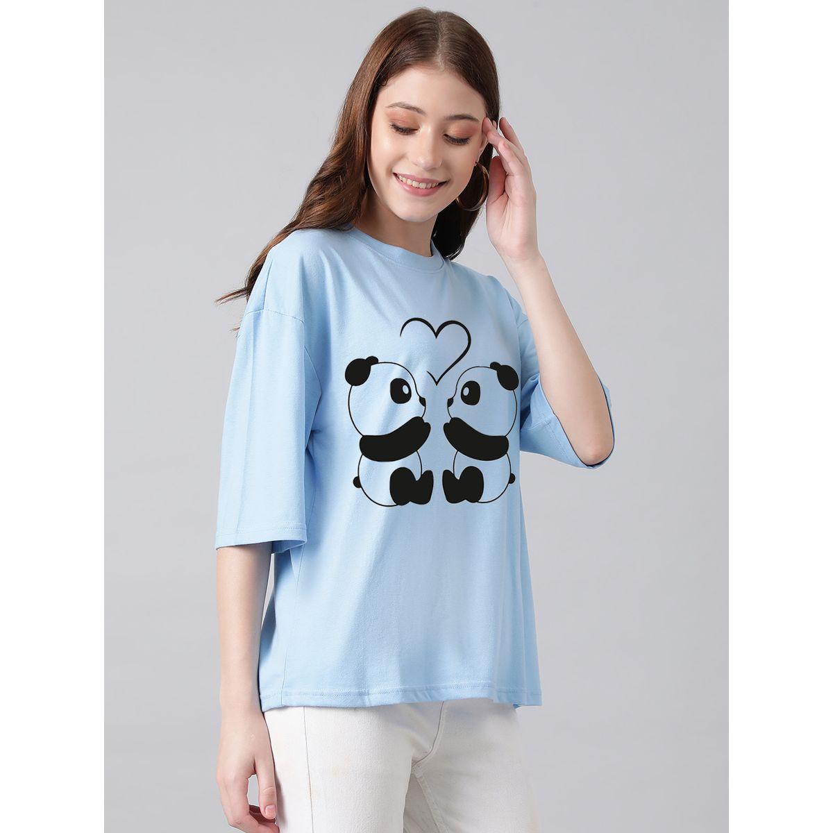 تيشيرت فضفاض باكتاف منخفضة وطبعة جرافيك كوتي × ستايلي-women-clothing-tshirts-image-7