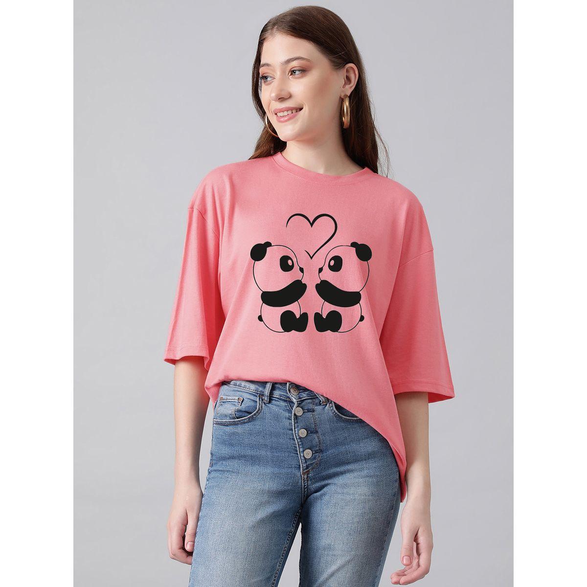 تيشيرت فضفاض باكتاف منخفضة وطبعة جرافيك كوتي × ستايلي-women-clothing-tshirts-image-1