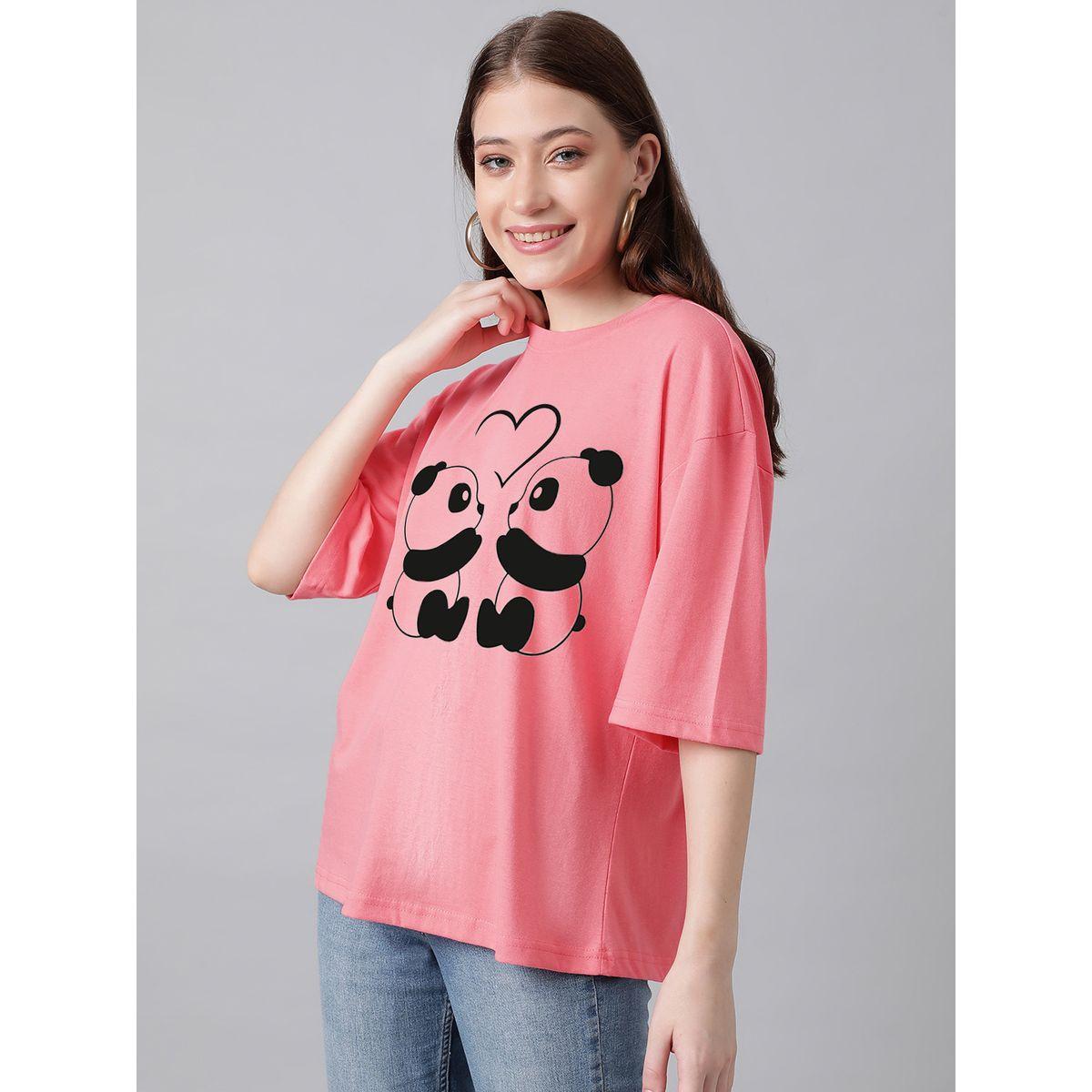 تيشيرت فضفاض باكتاف منخفضة وطبعة جرافيك كوتي × ستايلي-women-clothing-tshirts-image-3
