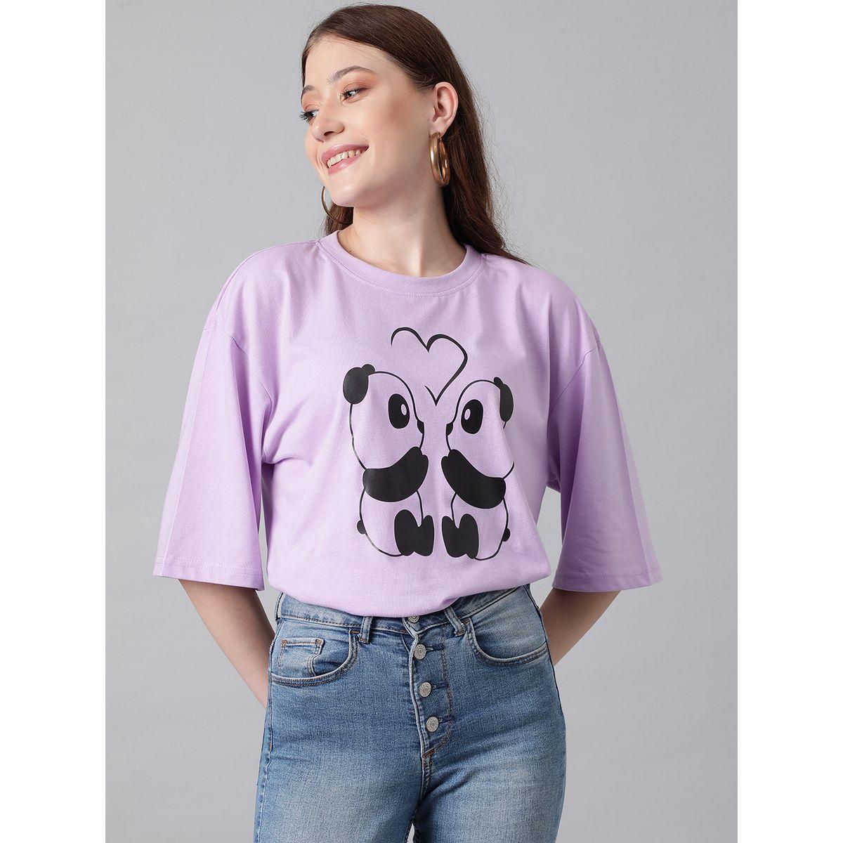 تيشيرت فضفاض باكتاف منخفضة وطبعة جرافيك كوتي × ستايلي-women-clothing-tshirts-image-1