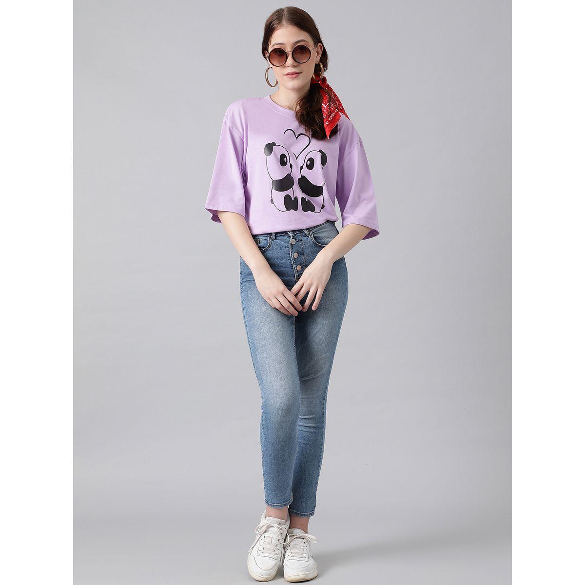 تيشيرت فضفاض باكتاف منخفضة وطبعة جرافيك كوتي × ستايلي-women-clothing-tshirts-image-2