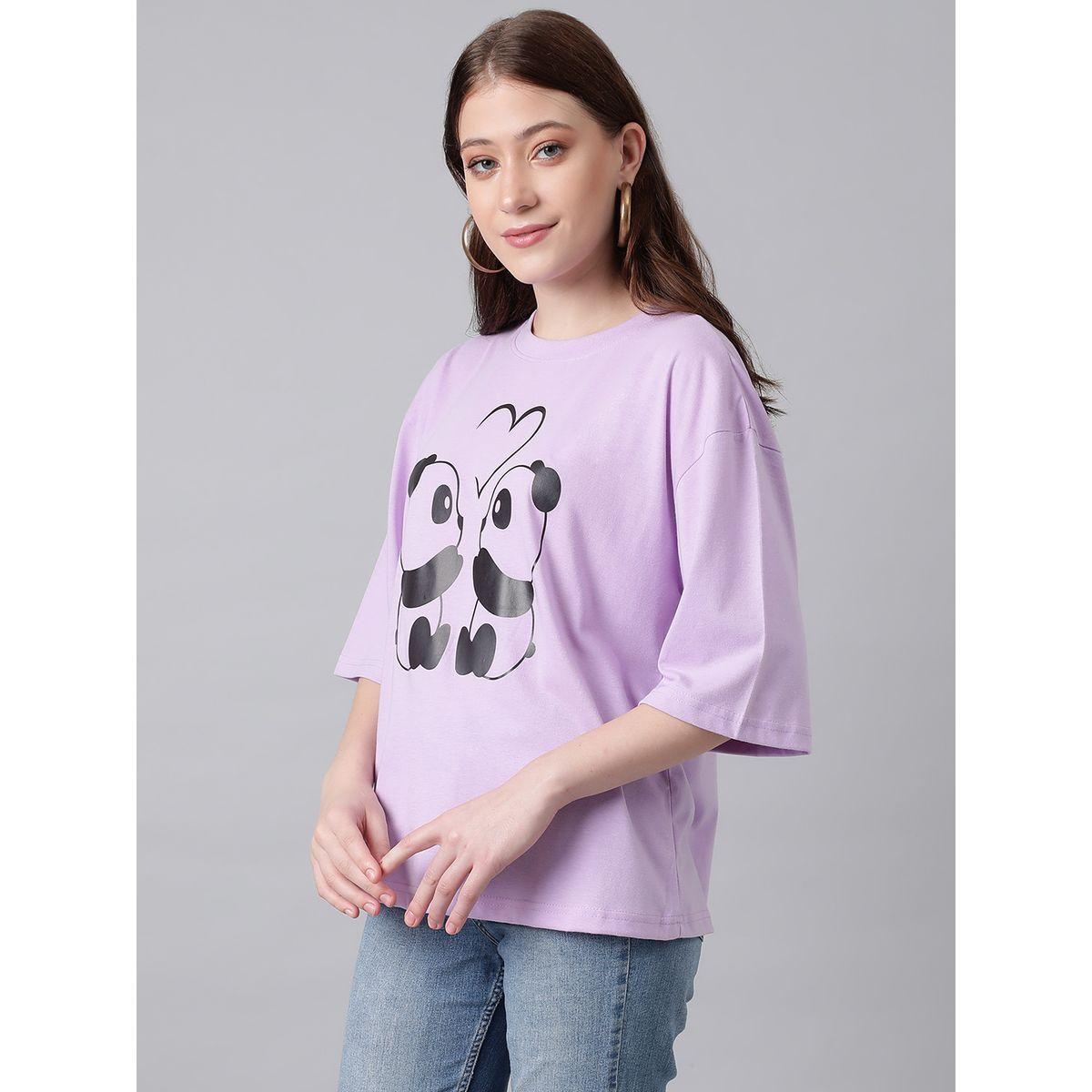 تيشيرت فضفاض باكتاف منخفضة وطبعة جرافيك كوتي × ستايلي-women-clothing-tshirts-image-3