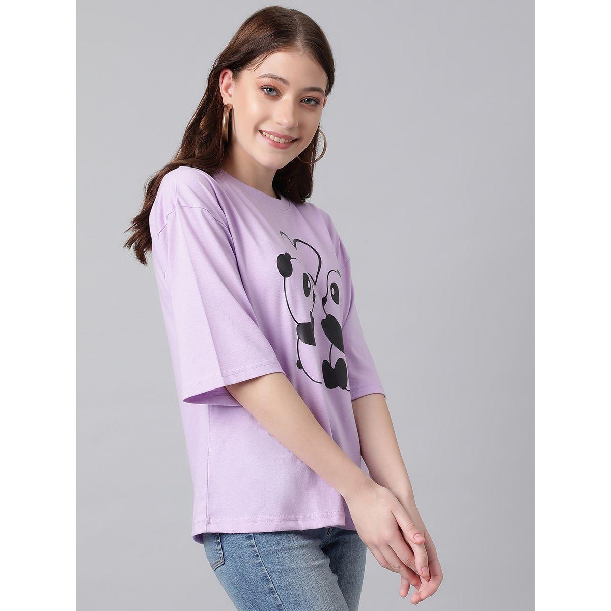 تيشيرت فضفاض باكتاف منخفضة وطبعة جرافيك كوتي × ستايلي-women-clothing-tshirts-image-4