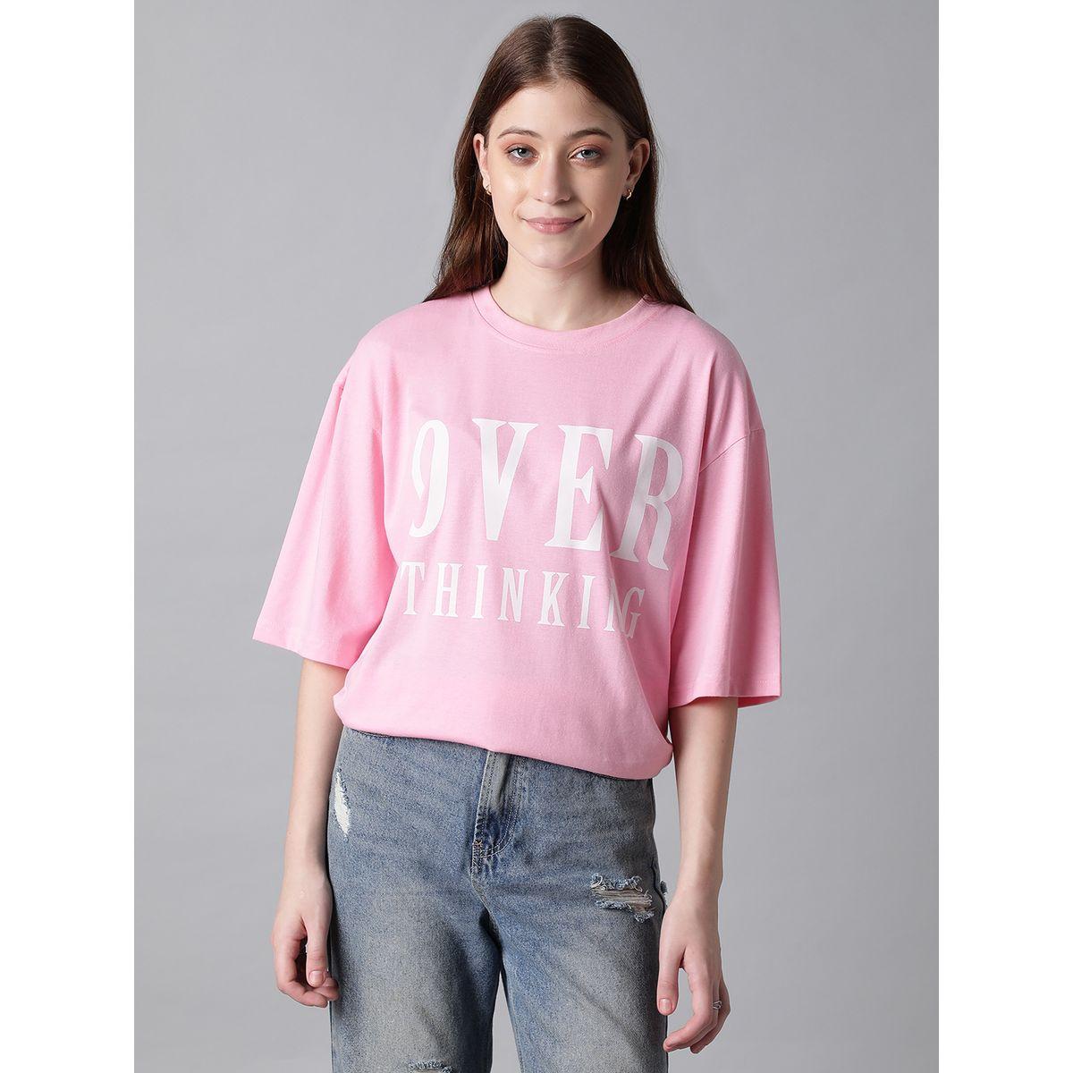 Kotty X Styli  Oversized Over Thinking Slogan Print T-Shirt-women-clothing-tshirts-image-1