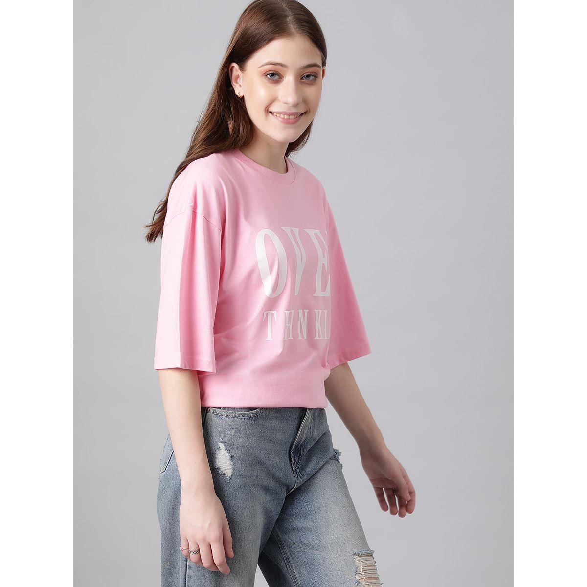 Kotty X Styli  Oversized Over Thinking Slogan Print T-Shirt-women-clothing-tshirts-image-2