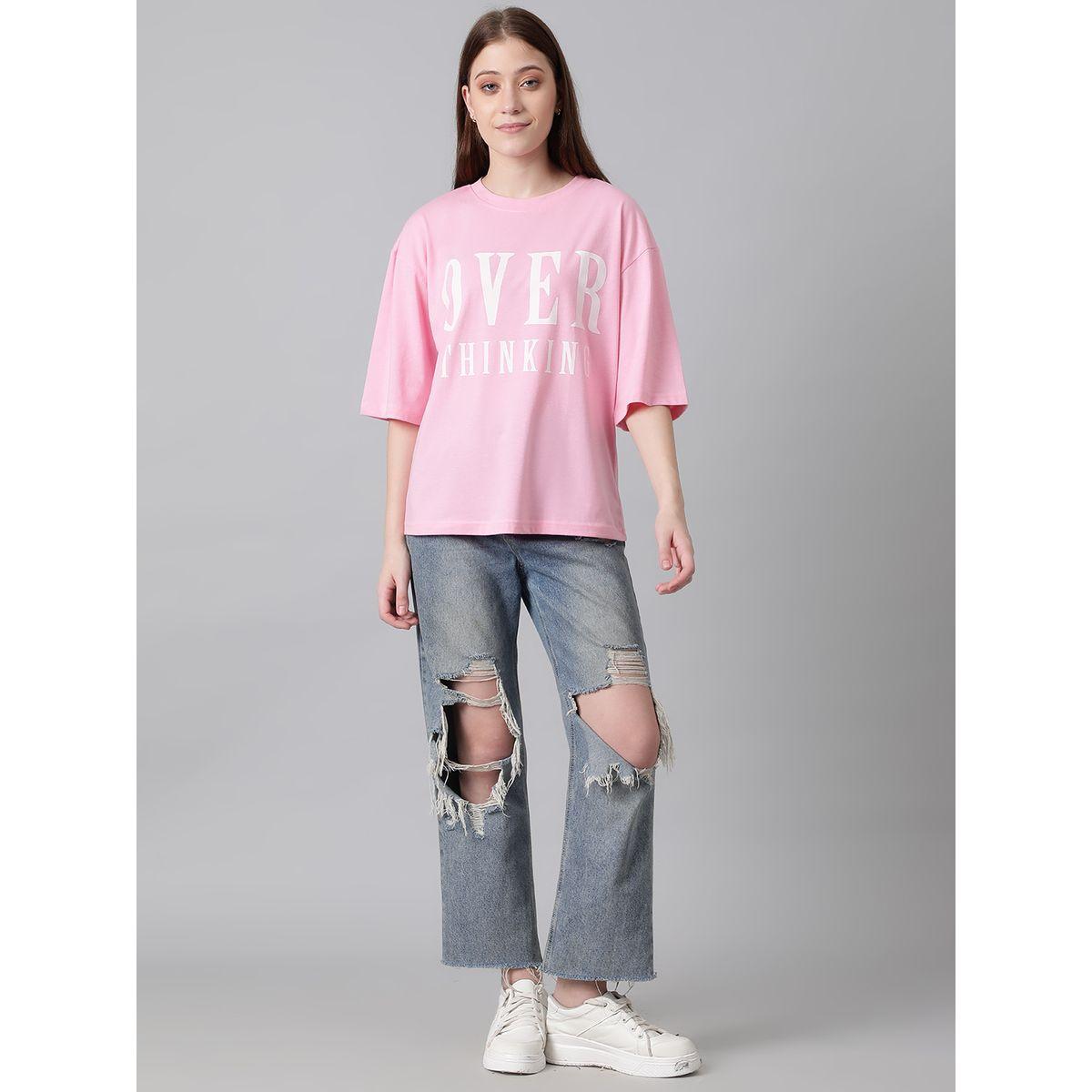 Kotty X Styli  Oversized Over Thinking Slogan Print T-Shirt-women-clothing-tshirts-image-5