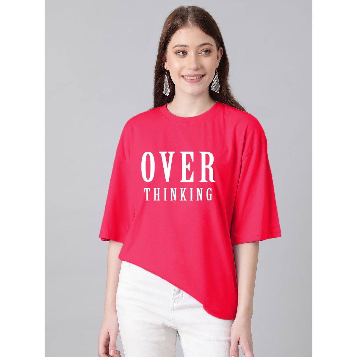 Kotty X Styli  Oversized Over Thinking Slogan Print T-Shirt-women-clothing-tshirts-image-1