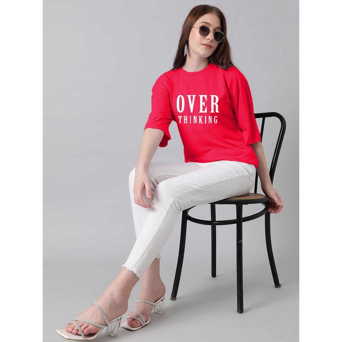 Kotty X Styli  Oversized Over Thinking Slogan Print T-Shirt-women-clothing-tshirts-image-2