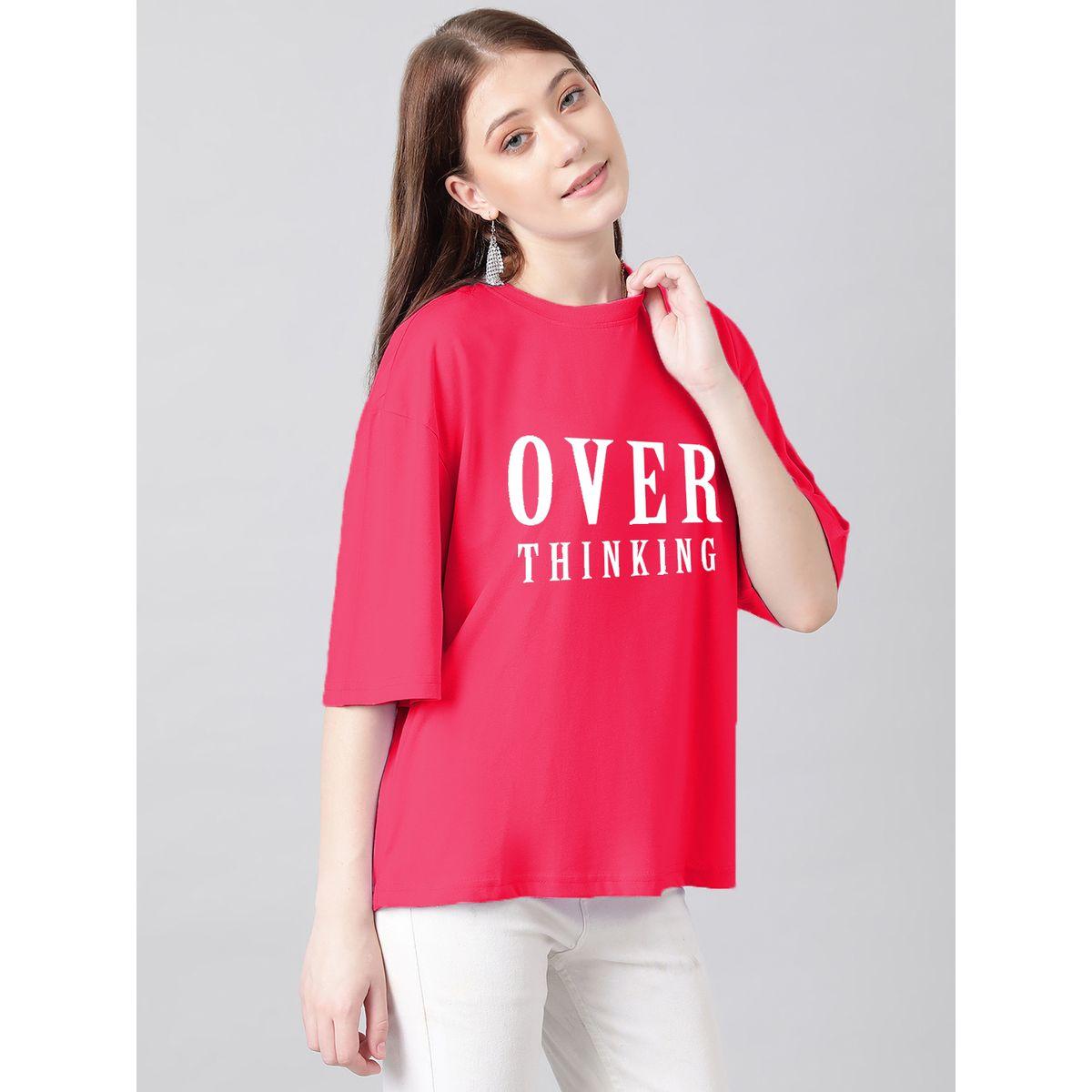 تيشيرت فضفاض بطبعة كتابة مع اكتاف منخفضة كوتي × ستايلي-women-clothing-tshirts-image-5