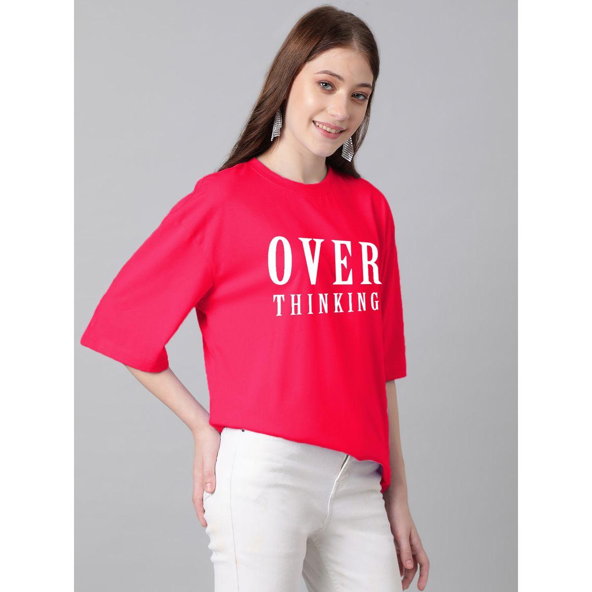 Kotty X Styli  Oversized Over Thinking Slogan Print T-Shirt-women-clothing-tshirts-image-7