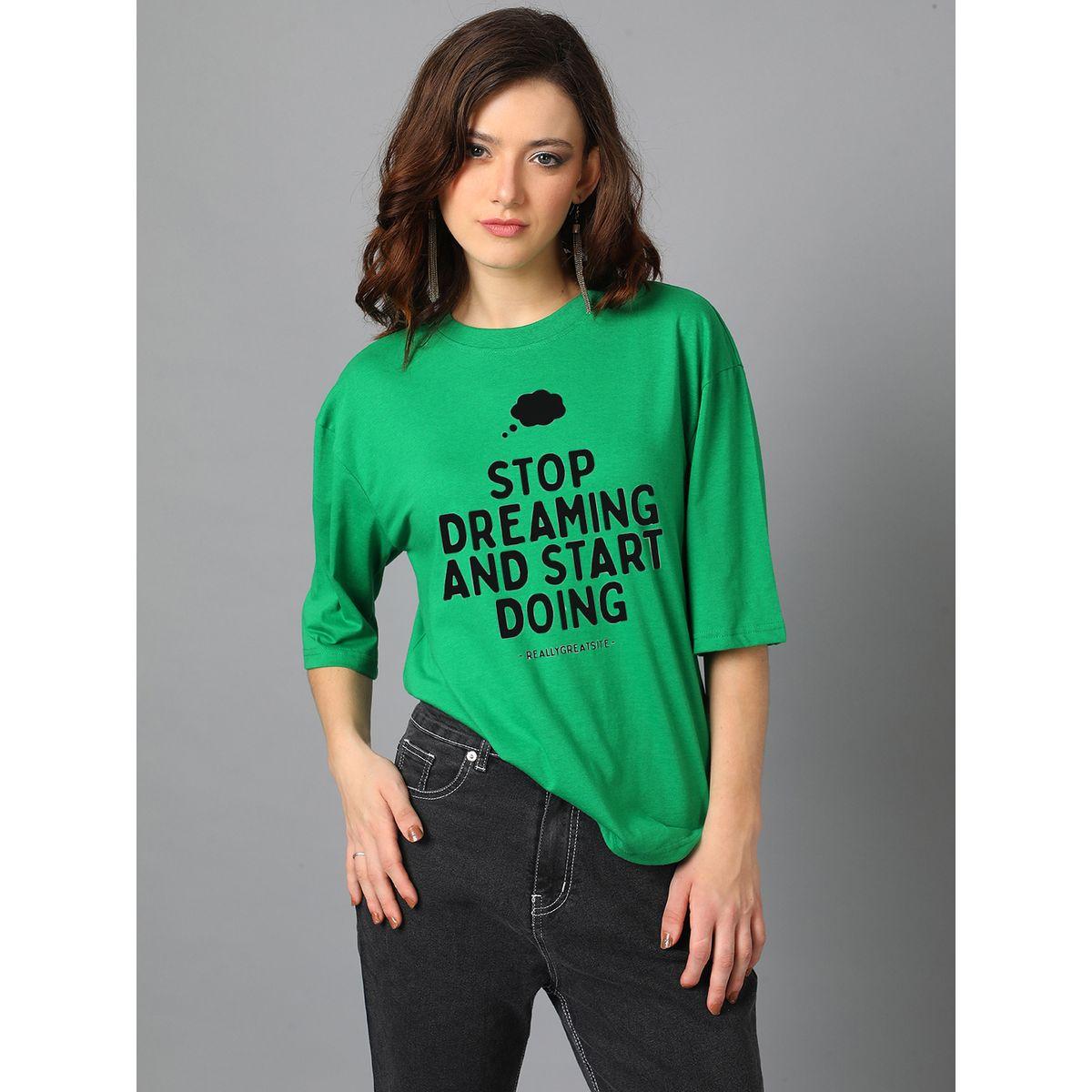 Kotty X Styli  Oversized Stop Dreaming Slogan Print T-Shirt-women-clothing-tshirts-image-1