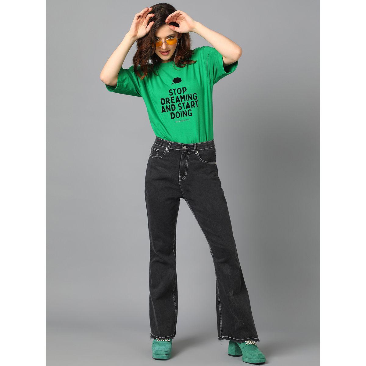 تيشيرت فضفاض مطبع بكتابة مع اكتاف منخفضة كوتي × ستايلي-women-clothing-tshirts-image-2