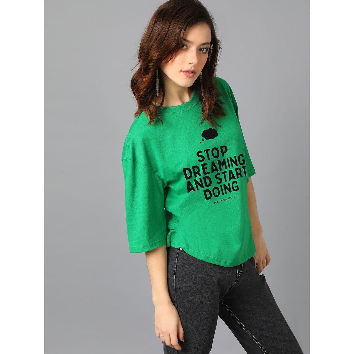 Kotty X Styli  Oversized Stop Dreaming Slogan Print T-Shirt-women-clothing-tshirts-image-3