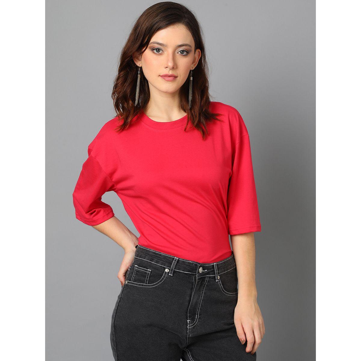 تيشيرت فضفاض بياقة دائرية واكتاف منخفضة كوتي × ستايلي-women-clothing-tshirts-image-6