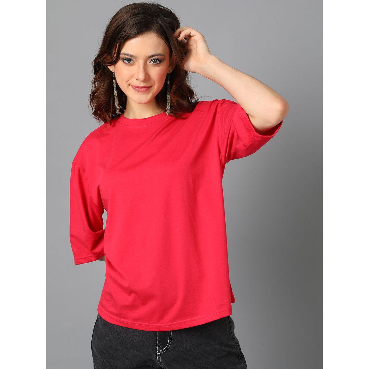 تيشيرت فضفاض بياقة دائرية واكتاف منخفضة كوتي × ستايلي-women-clothing-tshirts-image-7