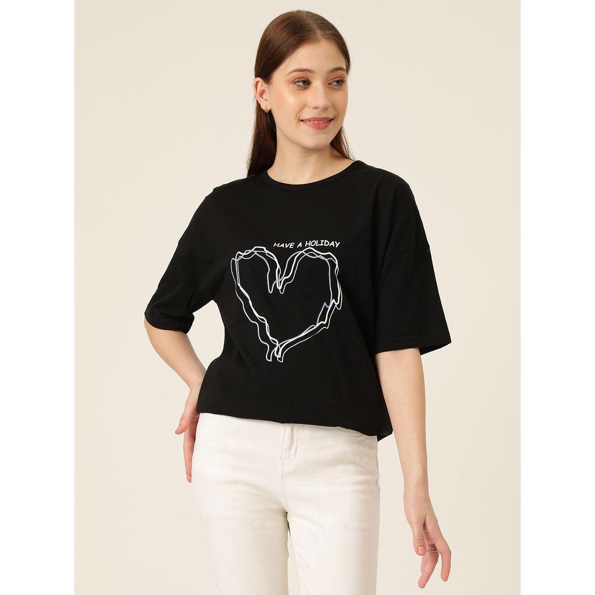 تيشيرت فضفاض مطبع مع ياقة دائرية كوتي × ستايلي-women-clothing-tshirts-image-1