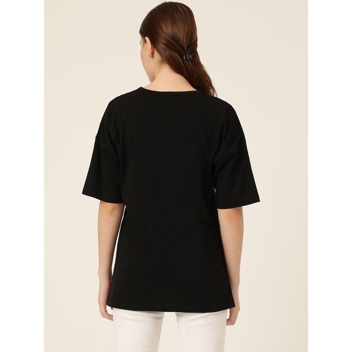 تيشيرت فضفاض مطبع مع ياقة دائرية كوتي × ستايلي-women-clothing-tshirts-image-3