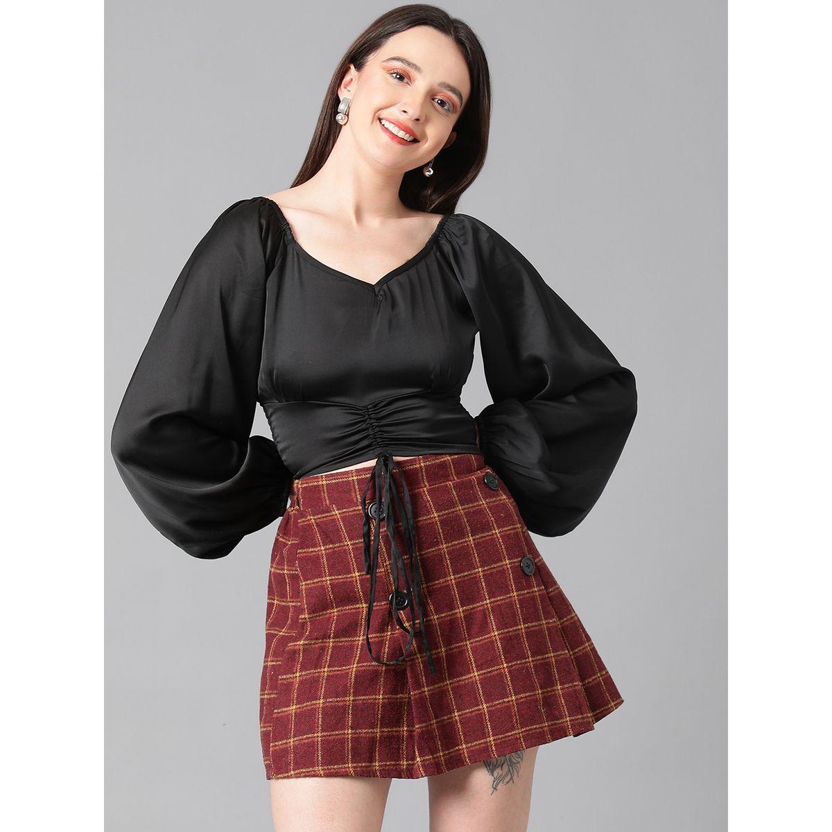 بلوزة ساتان قصيرة بتفاصيل مزمومة واكمام واسعة كوتي × ستايلي-women-clothing-shirtsandblouses-blouses-image-1