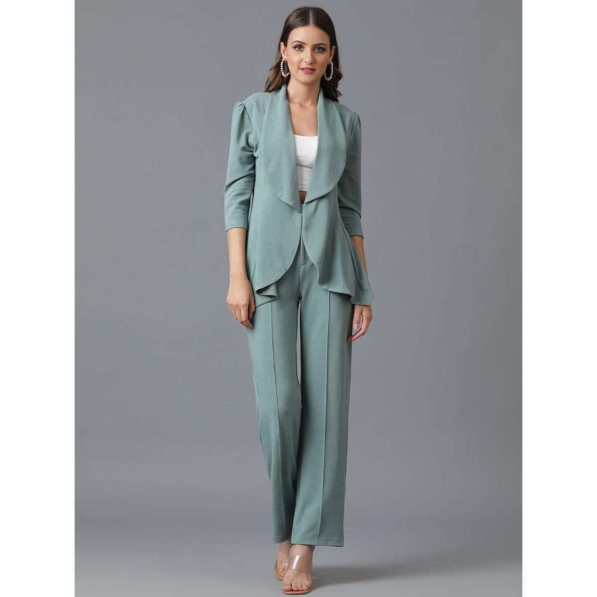 Kotty X Styli  Solid Open Front Blazer & Pants Co-Ords-women-clothing-coordsets-image-1