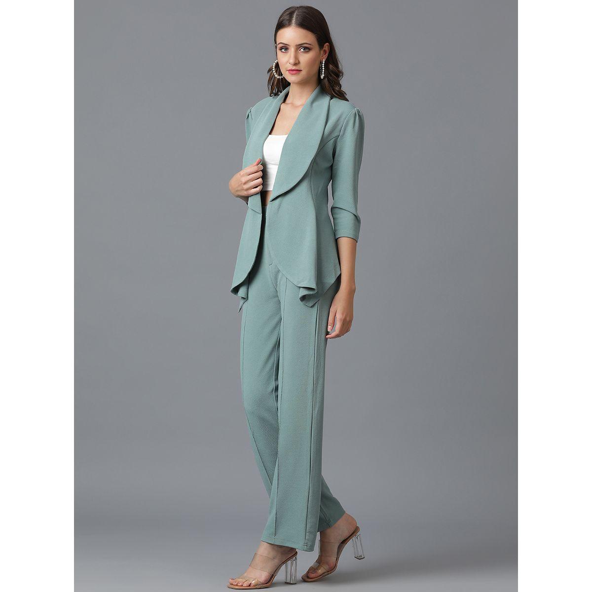 طقم منسق من بنطال وبليزر سادة مفتوح من الامام كوتي × ستايلي-women-clothing-coordsets-image-2