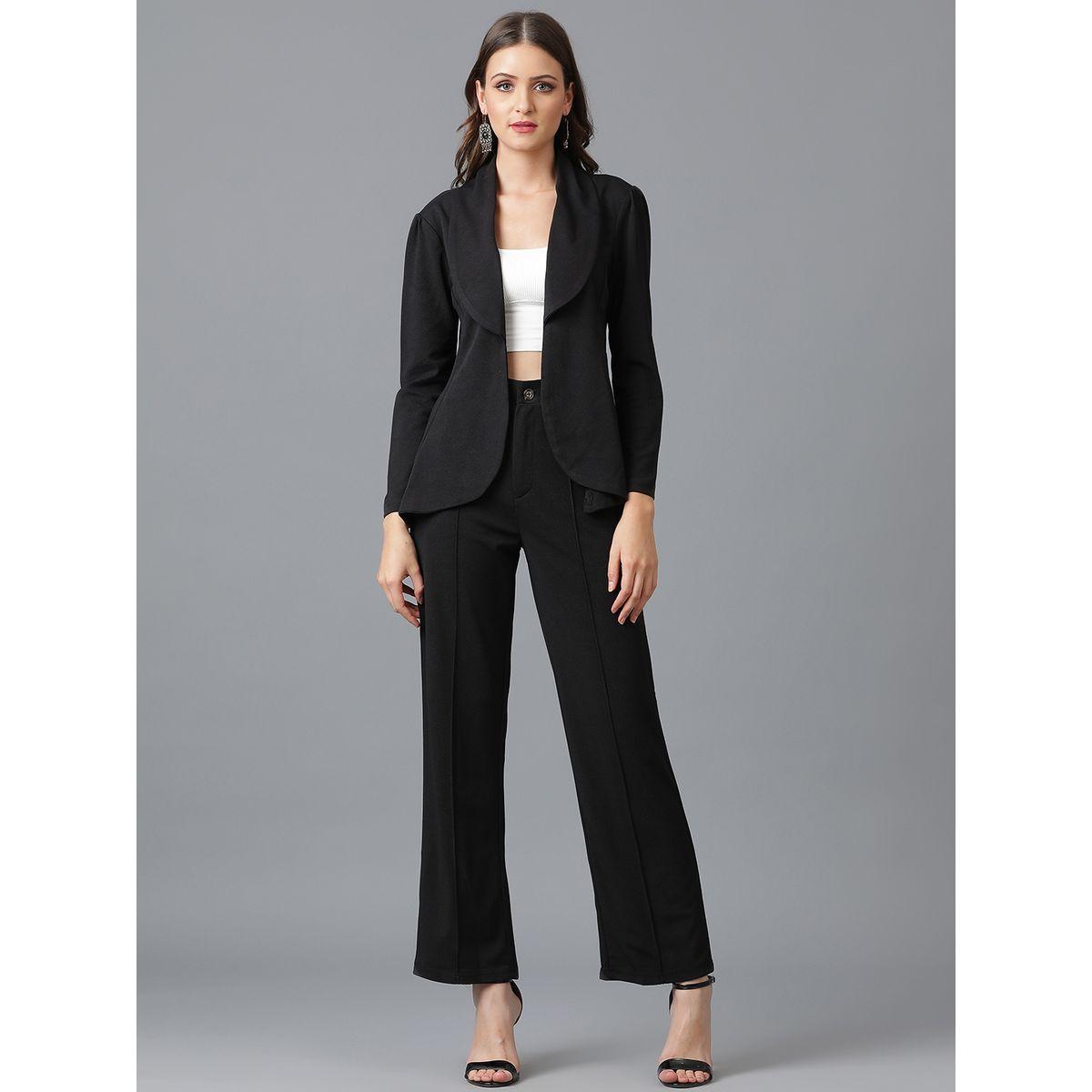 Kotty X Styli  Solid Open Front Blazer & Pants Co-Ords-women-clothing-coordsets-image-1