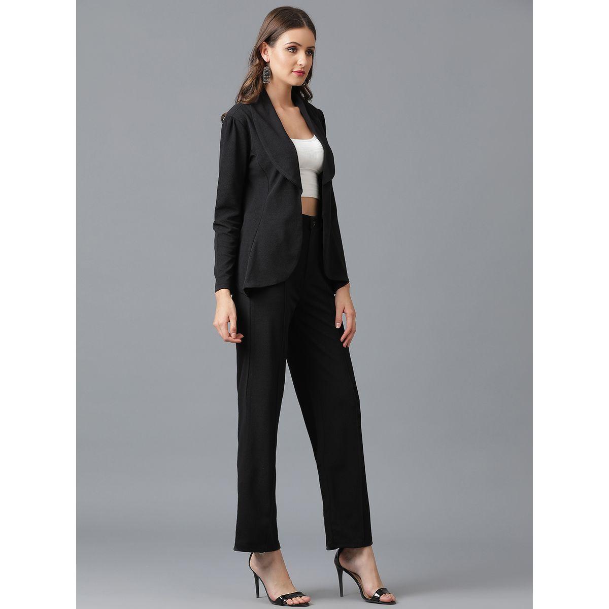 طقم منسق من بنطال وبليزر سادة مفتوح من الامام كوتي × ستايلي-women-clothing-coordsets-image-2