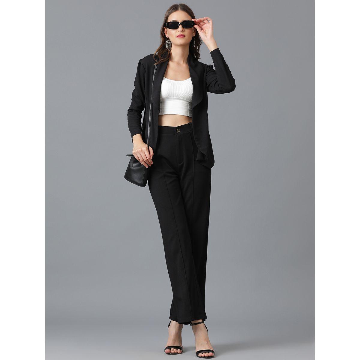 طقم منسق من بنطال وبليزر سادة مفتوح من الامام كوتي × ستايلي-women-clothing-coordsets-image-4