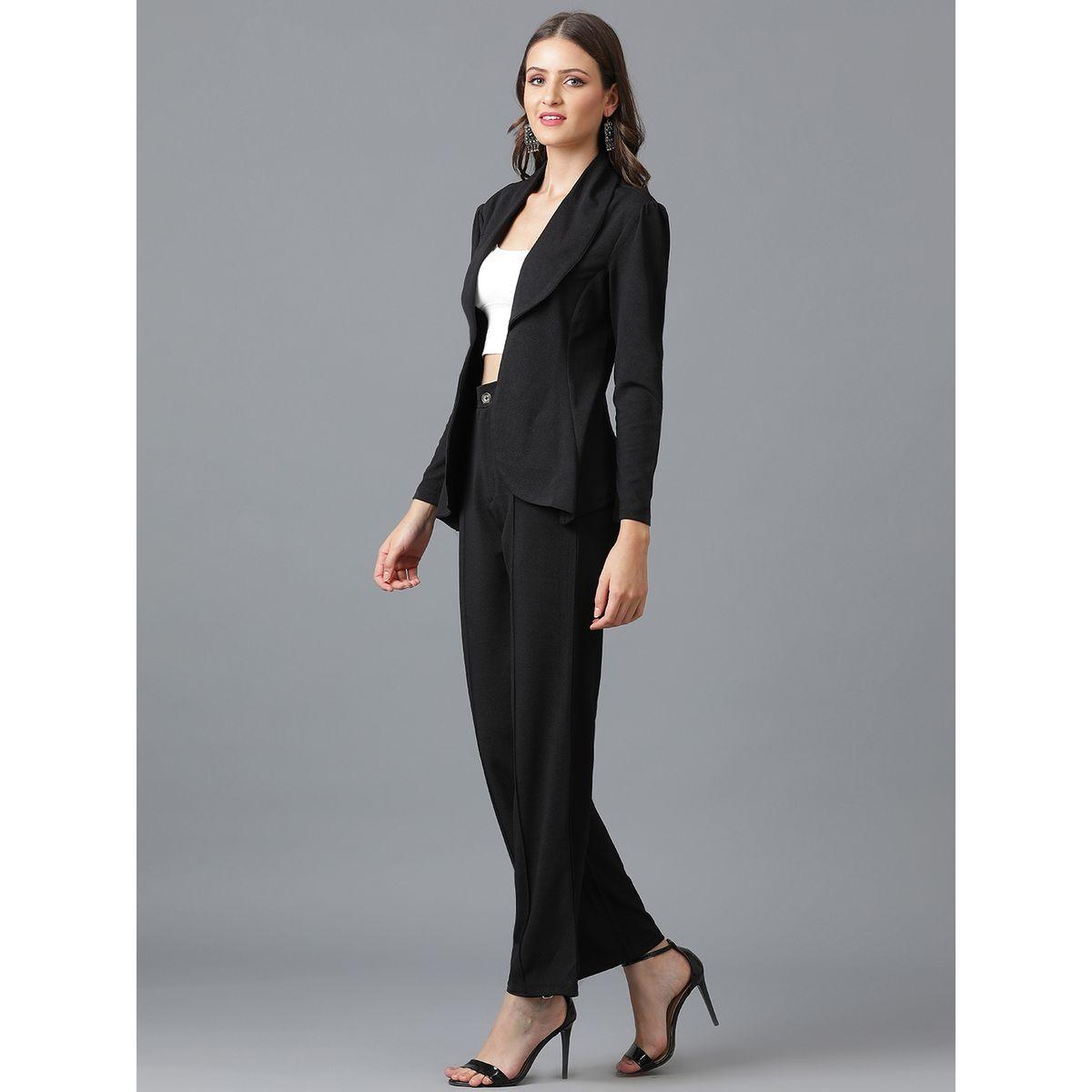 Kotty X Styli  Solid Open Front Blazer & Pants Co-Ords-women-clothing-coordsets-image-6