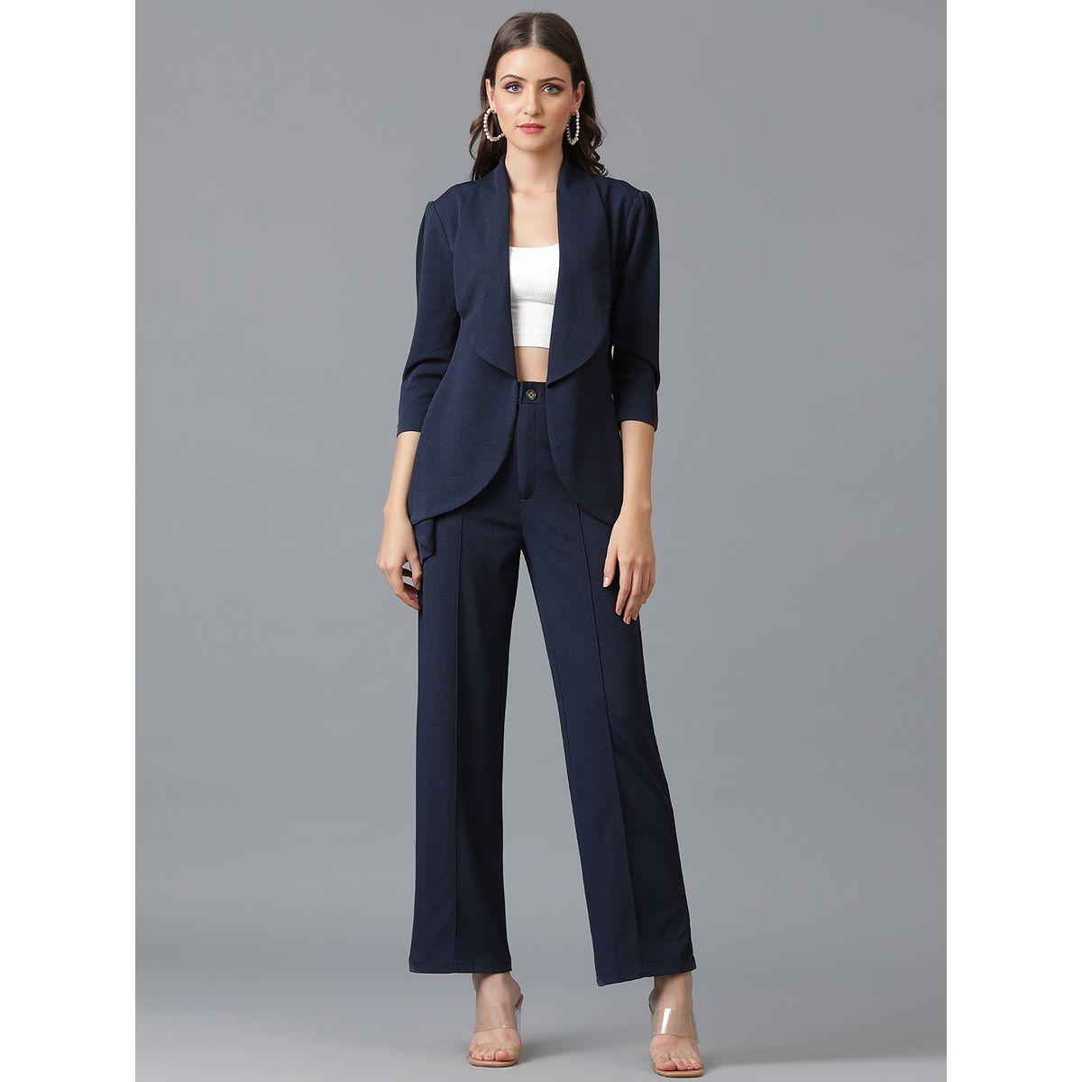 Kotty X Styli  Solid Open Front Blazer & Pants Co-Ords-women-clothing-coordsets-image-1