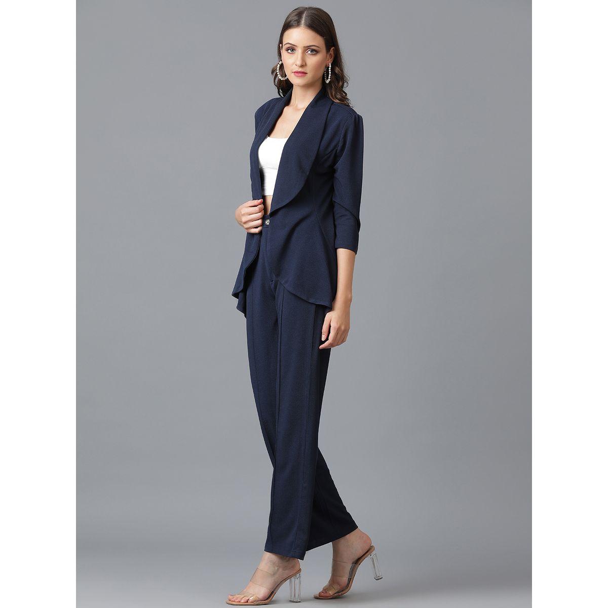 Kotty X Styli  Solid Open Front Blazer & Pants Co-Ords-women-clothing-coordsets-image-2