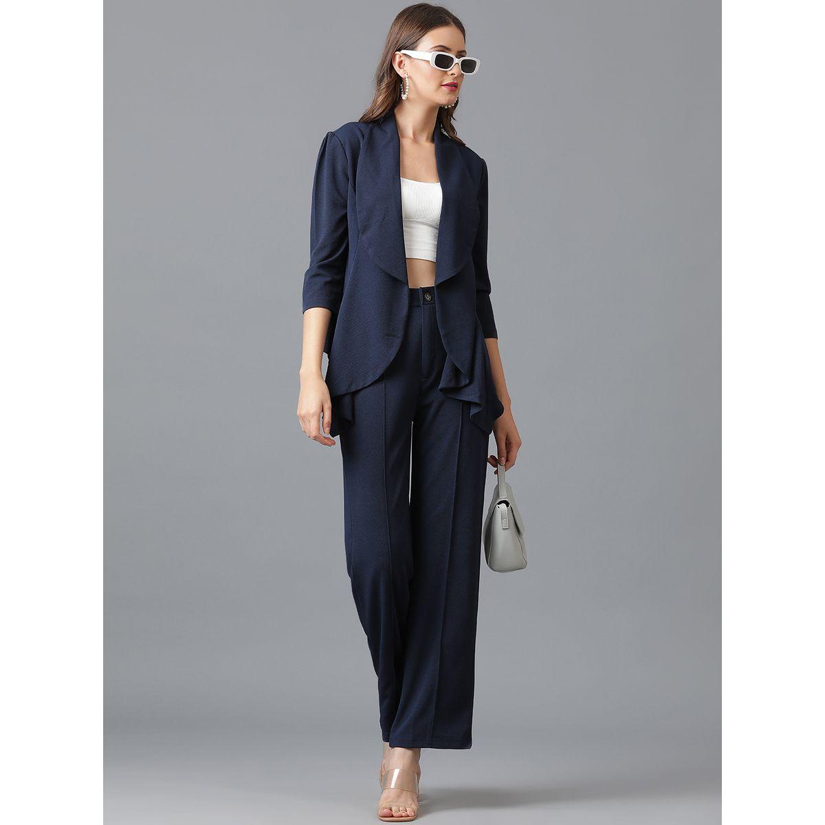 Kotty X Styli  Solid Open Front Blazer & Pants Co-Ords-women-clothing-coordsets-image-4