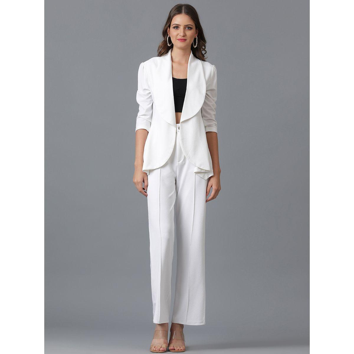 طقم منسق من بنطال وبليزر سادة مفتوح من الامام كوتي × ستايلي-women-clothing-coordsets-image-2