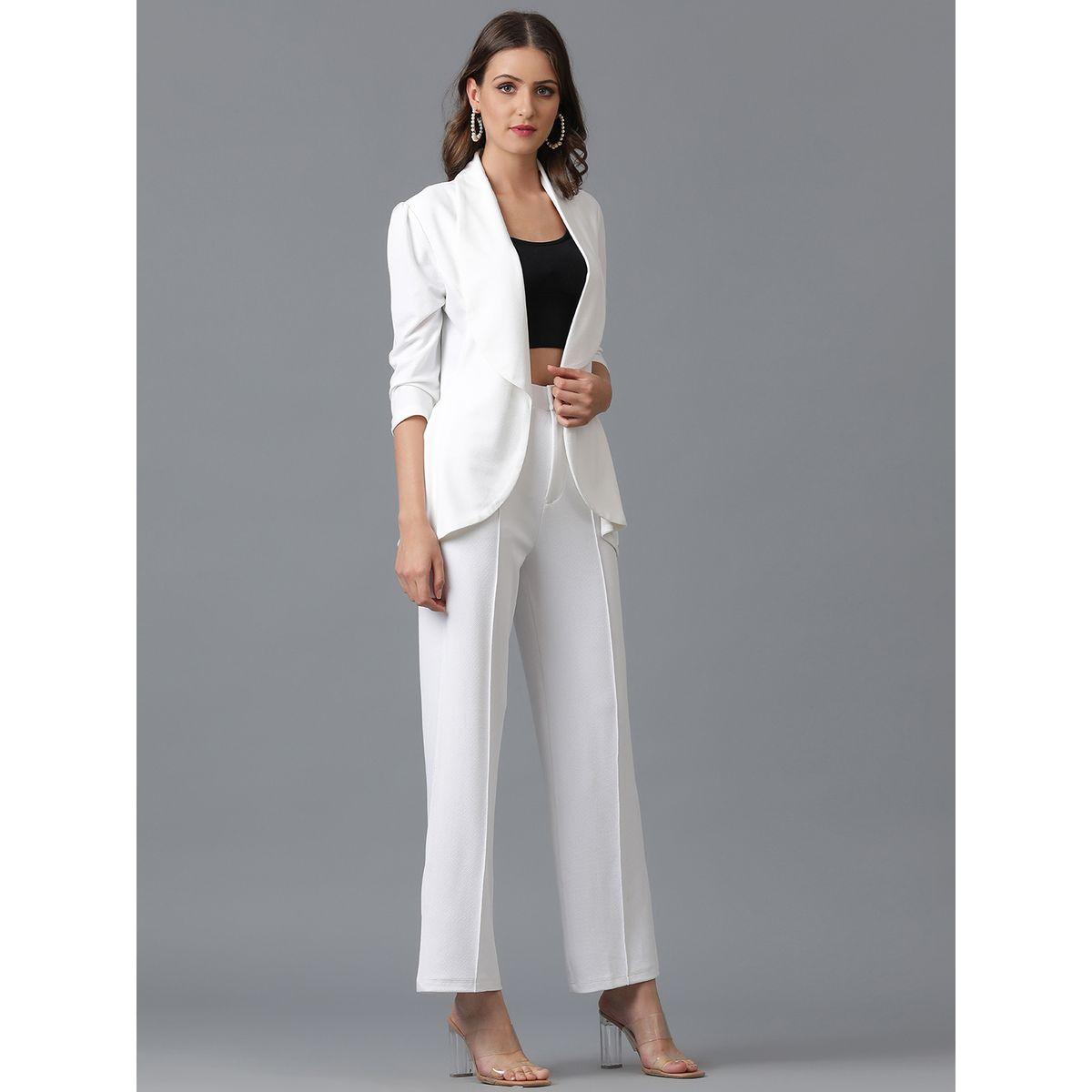طقم منسق من بنطال وبليزر سادة مفتوح من الامام كوتي × ستايلي-women-clothing-coordsets-image-3