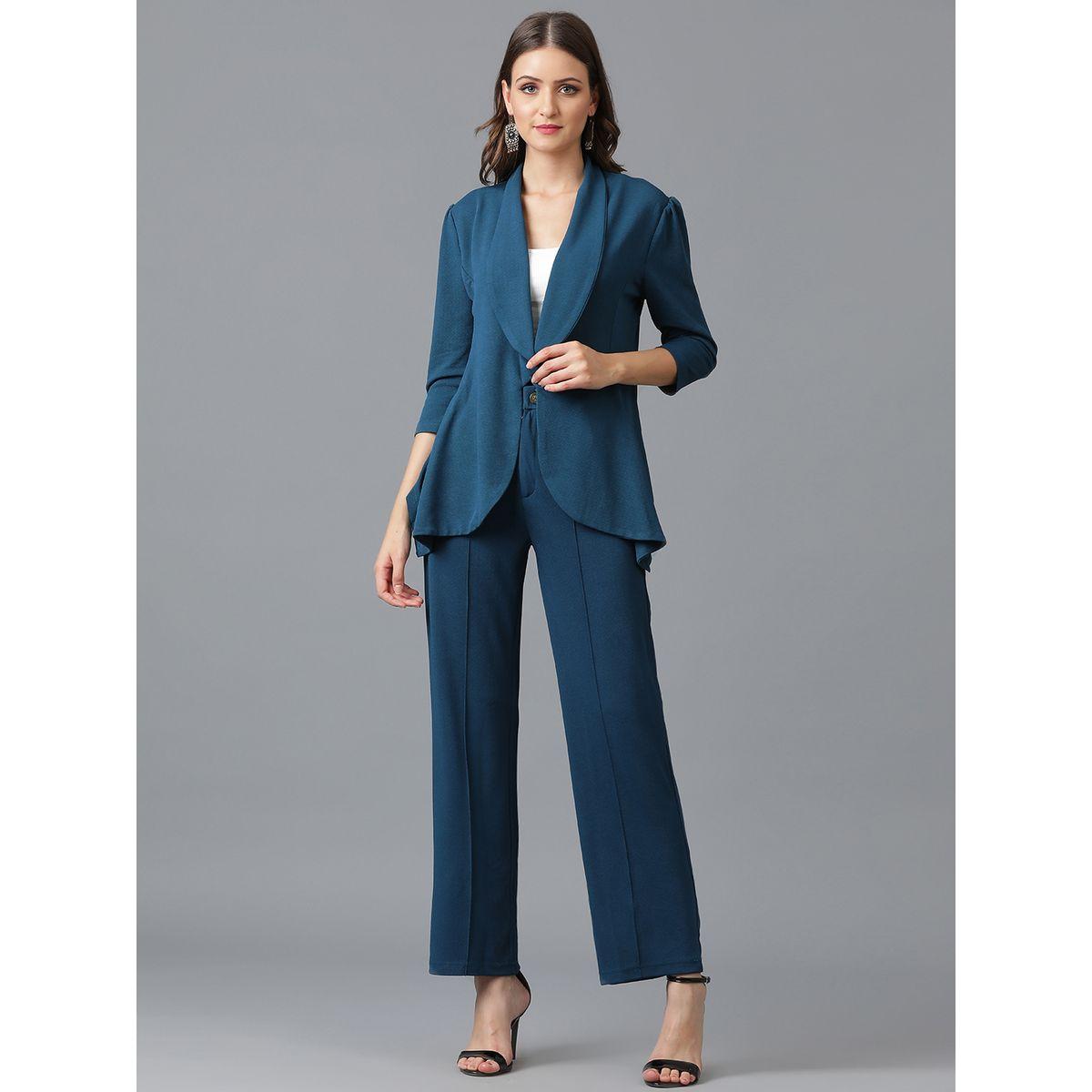 طقم منسق من بنطال وبليزر سادة مفتوح من الامام كوتي × ستايلي-women-clothing-coordsets-image-1