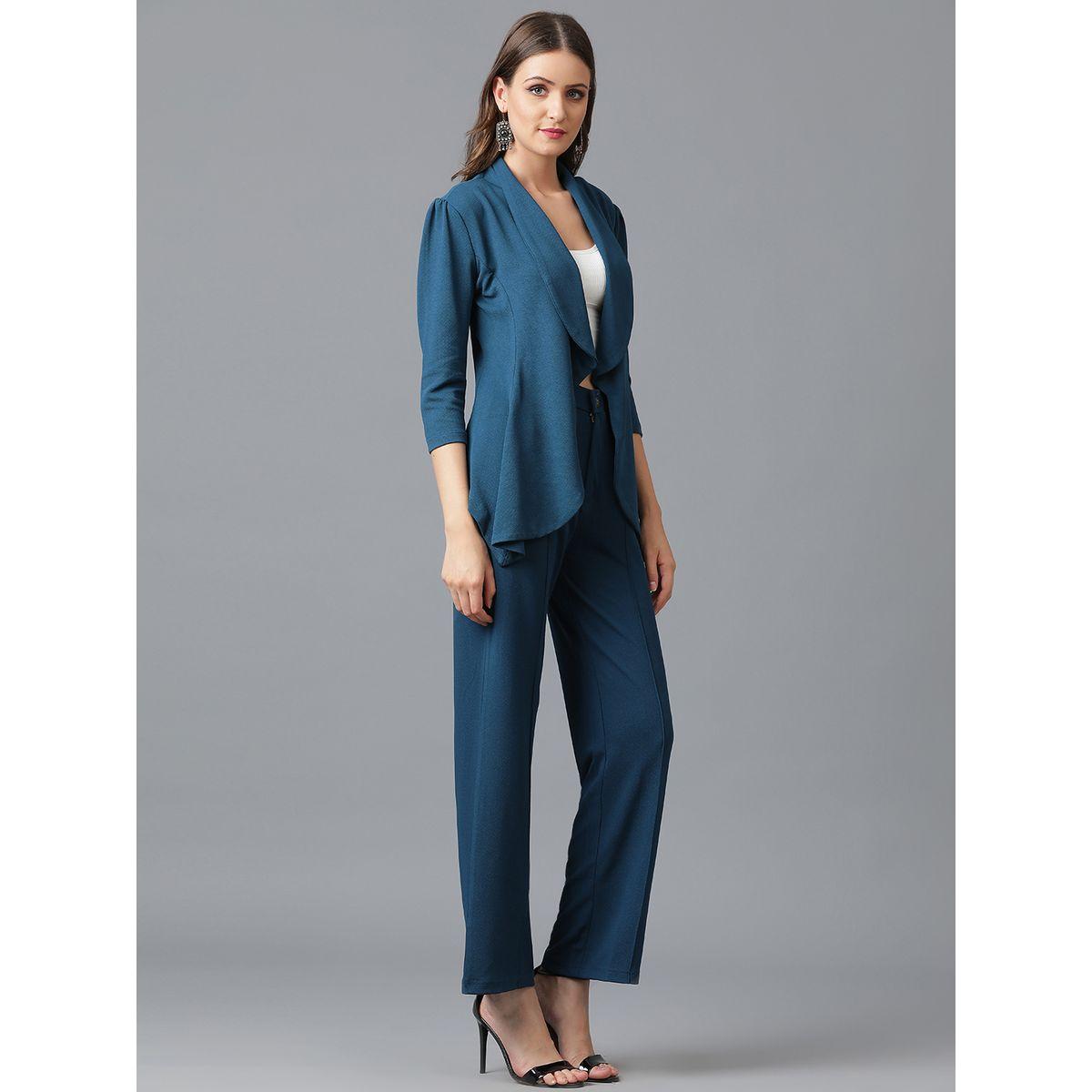 طقم منسق من بنطال وبليزر سادة مفتوح من الامام كوتي × ستايلي-women-clothing-coordsets-image-2
