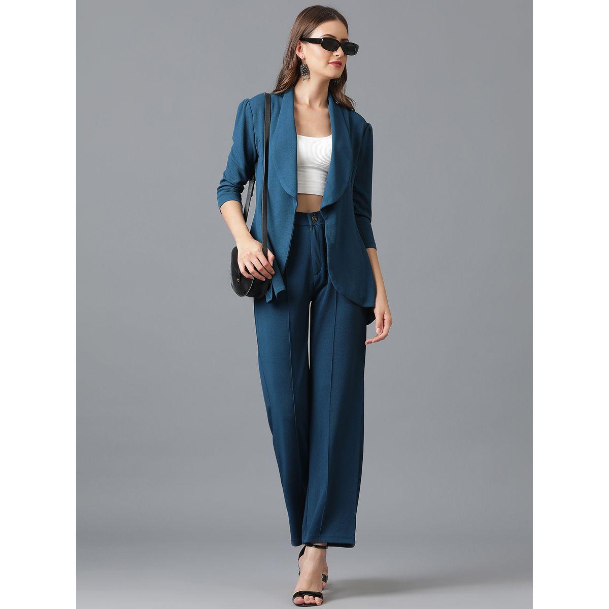 Kotty X Styli  Solid Open Front Blazer & Pants Co-Ords Set-women-clothing-coordsets-image-3
