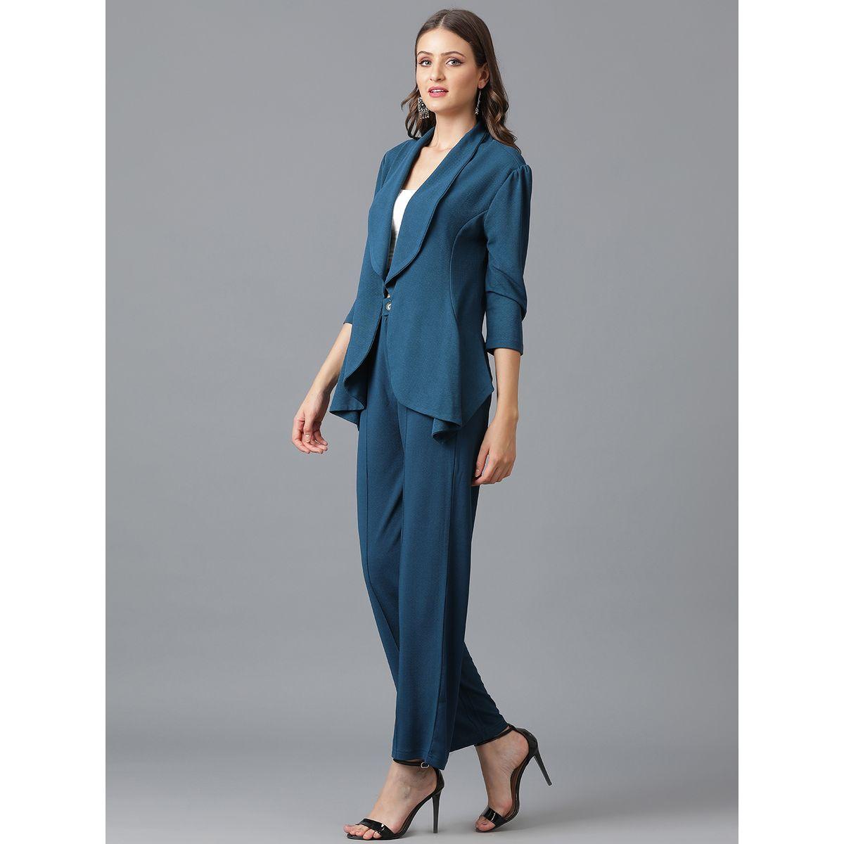 طقم منسق من بنطال وبليزر سادة مفتوح من الامام كوتي × ستايلي-women-clothing-coordsets-image-6