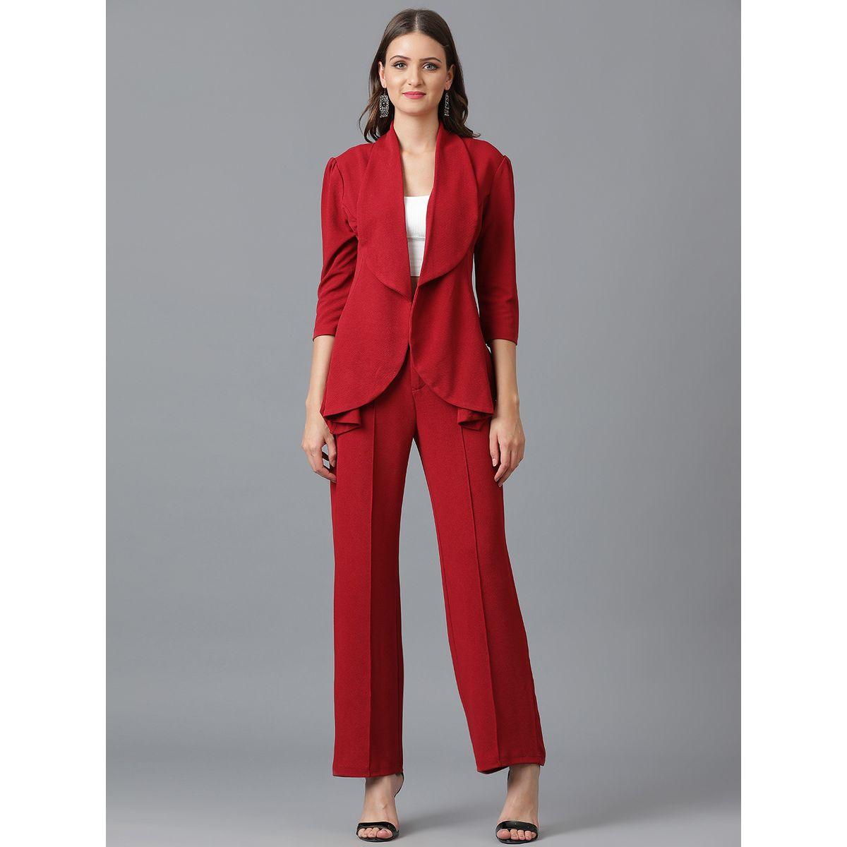 Kotty X Styli  Solid Open Front Blazer & Pants Co-Ords Set-women-clothing-coordsets-image-1
