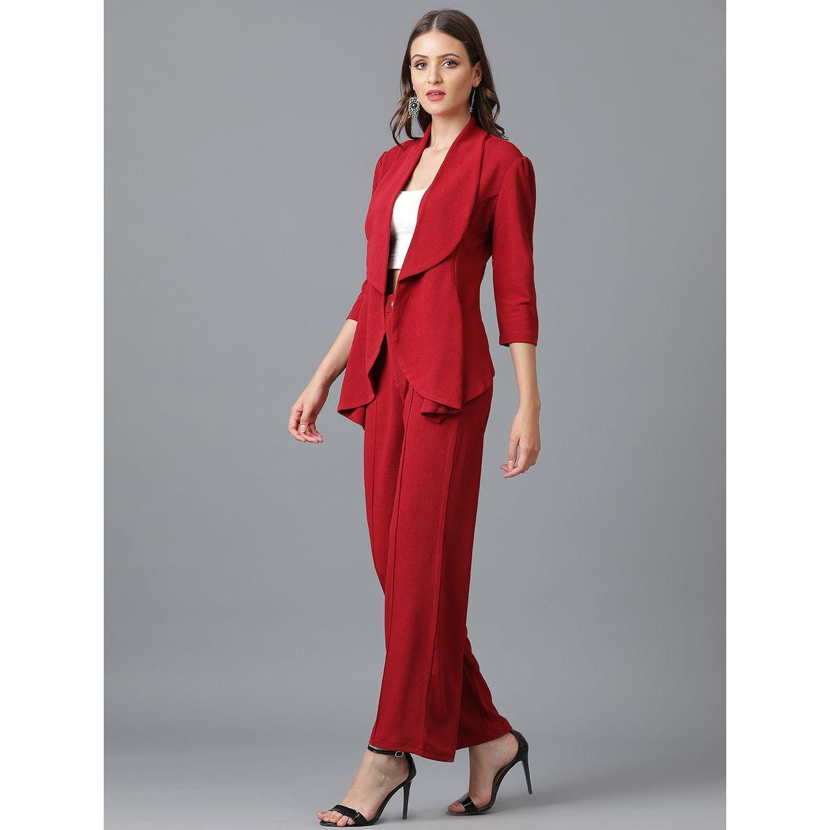 طقم منسق من بنطال وبليزر سادة مفتوح من الامام كوتي × ستايلي-women-clothing-coordsets-image-2