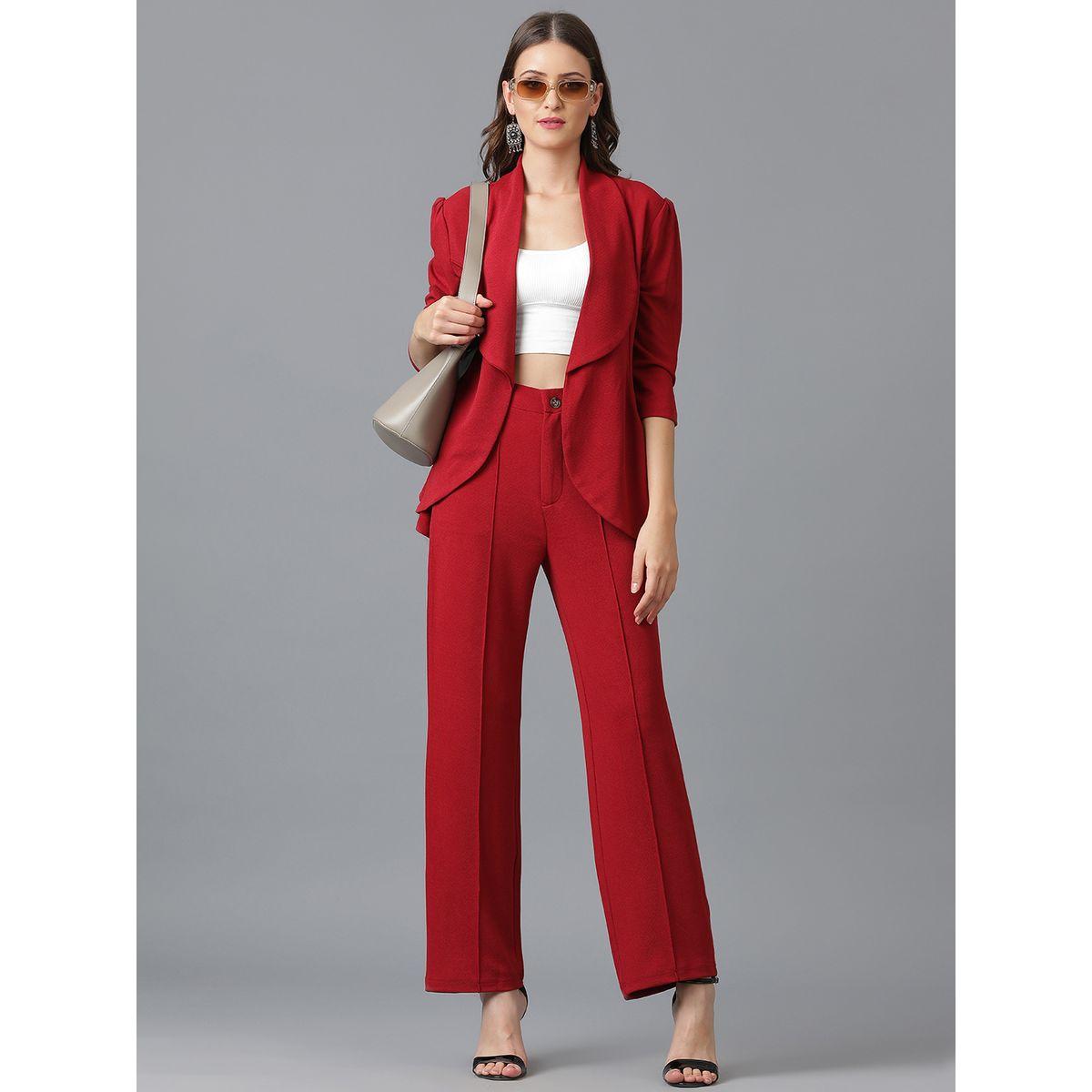 Kotty X Styli  Solid Open Front Blazer & Pants Co-Ords Set-women-clothing-coordsets-image-4