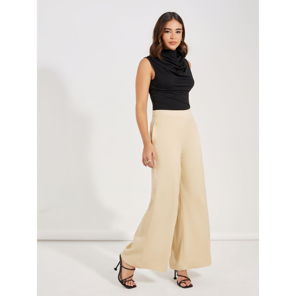 Styli Textured Wide Leg Pants with Concealed Zip-women-clothing-bottoms-trousers-image-1