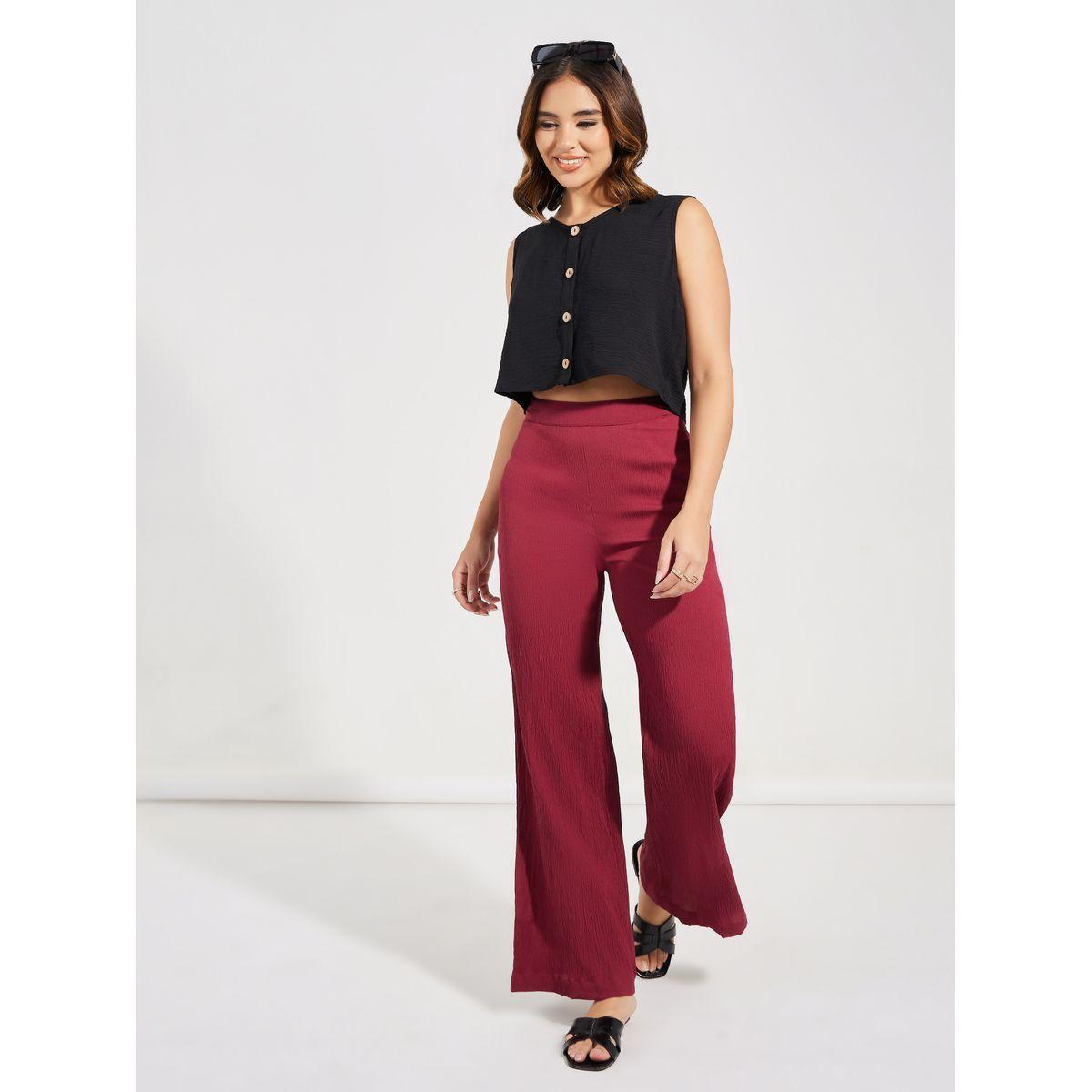 Styli Textured Wide Leg Pants with Concealed Zip-women-clothing-bottoms-trousers-image-1