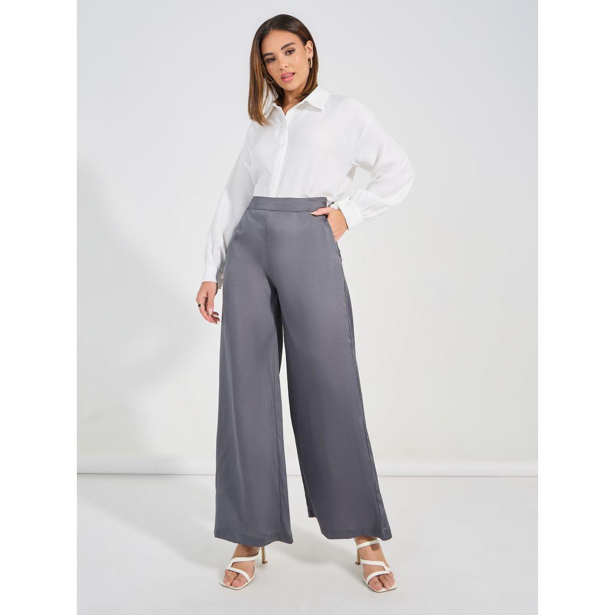 Styli Textured Wide Leg Pants with Concealed Zip-women-clothing-bottoms-trousers-image-1