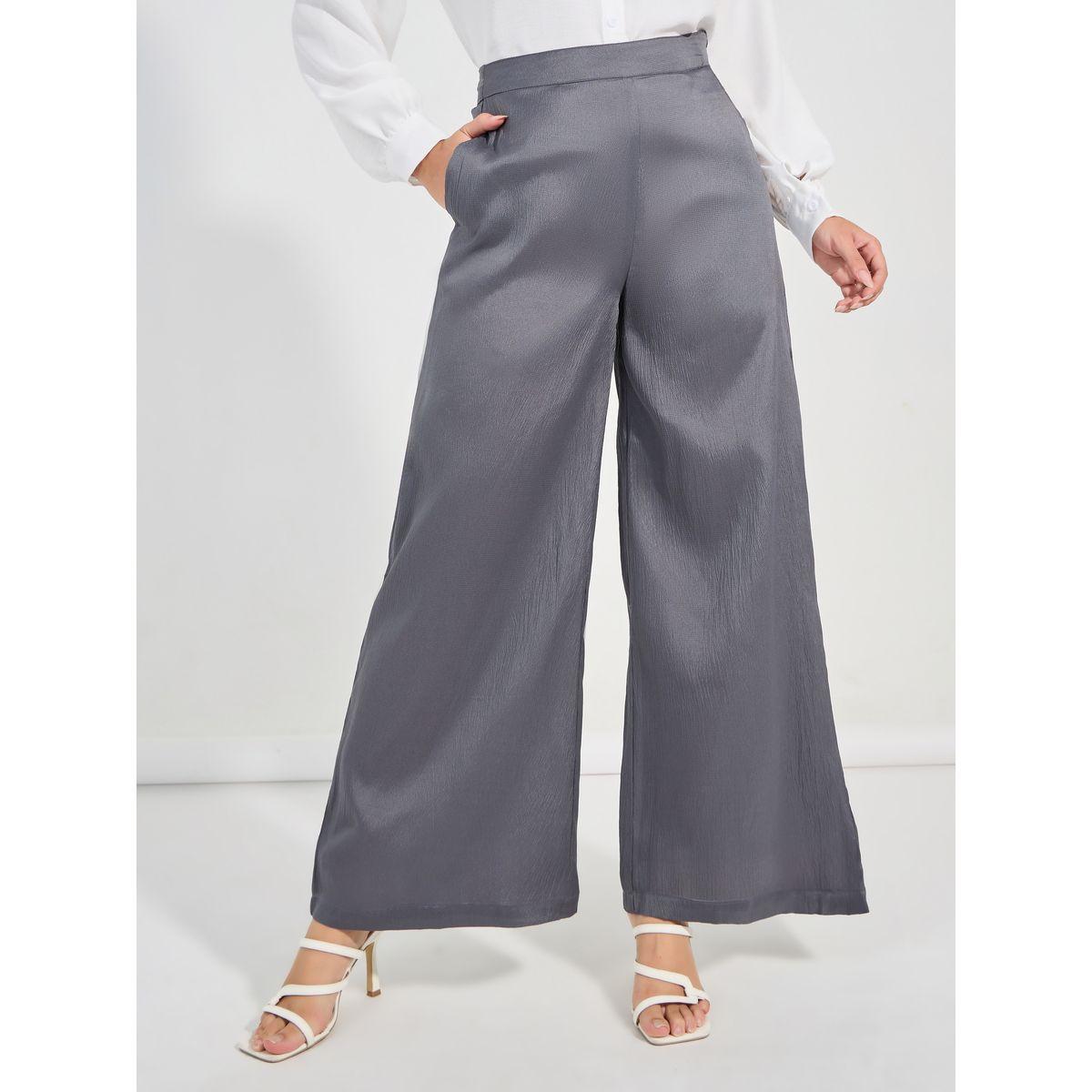 Styli Textured Wide Leg Pants with Concealed Zip-women-clothing-bottoms-trousers-image-2