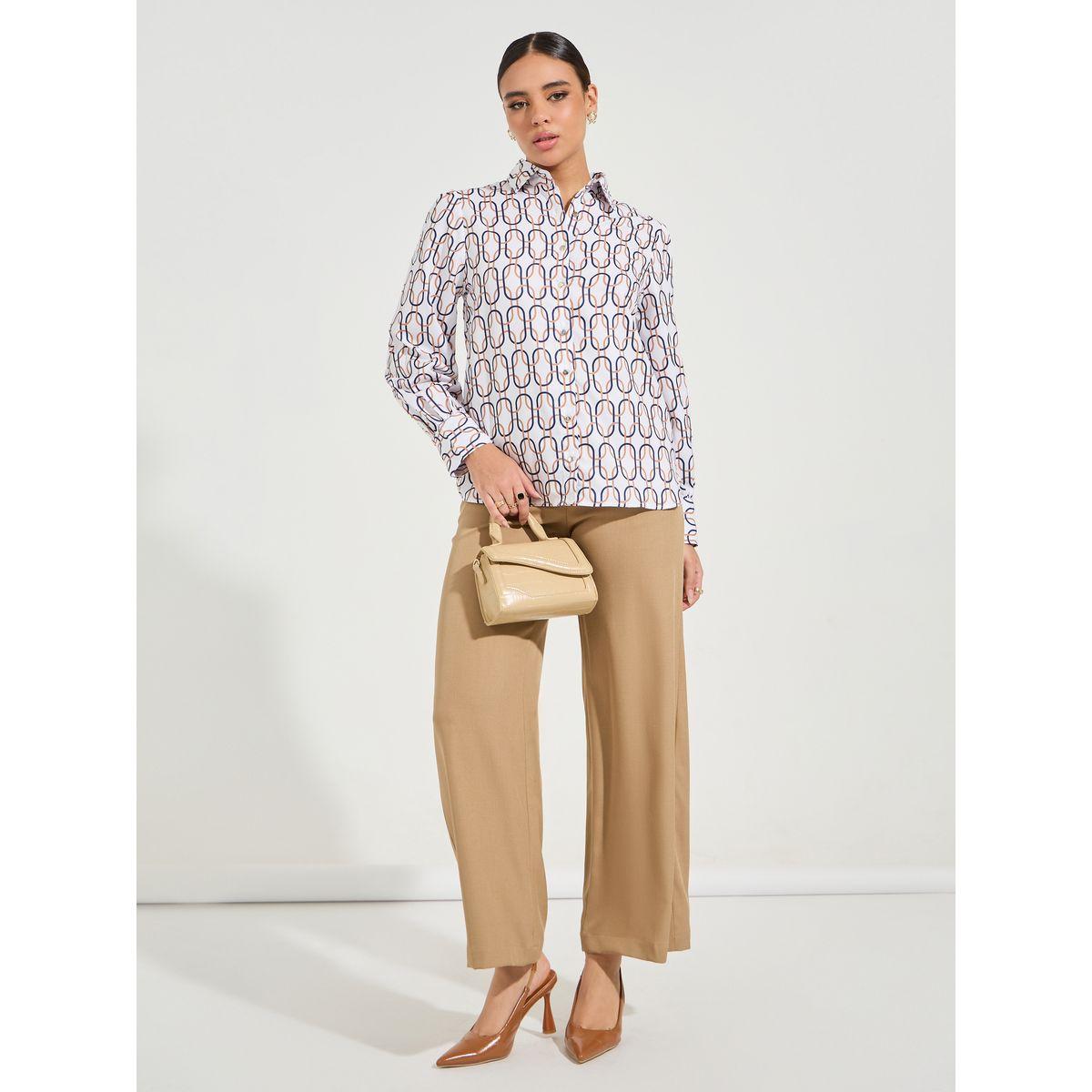 Styli Elevate Geo Print Button Down Shirt with Long Sleeves-women-clothing-shirtsandblouses-shirts-image-2