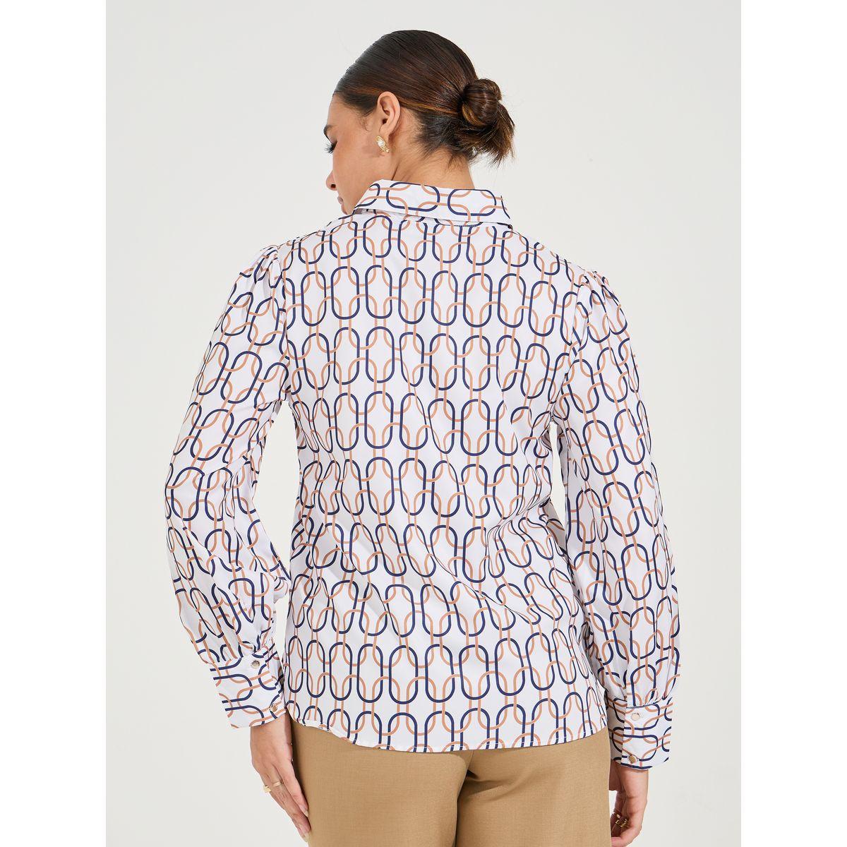 Styli Elevate Geo Print Button Down Shirt with Long Sleeves-women-clothing-shirtsandblouses-shirts-image-5