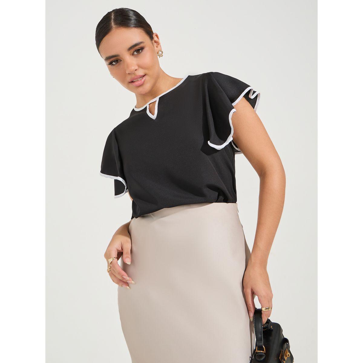 Styli Elevate Regular Fit Ruffled Sleeve Contrast Piping Top-women-clothing-shirtsandblouses-blouses-image-1