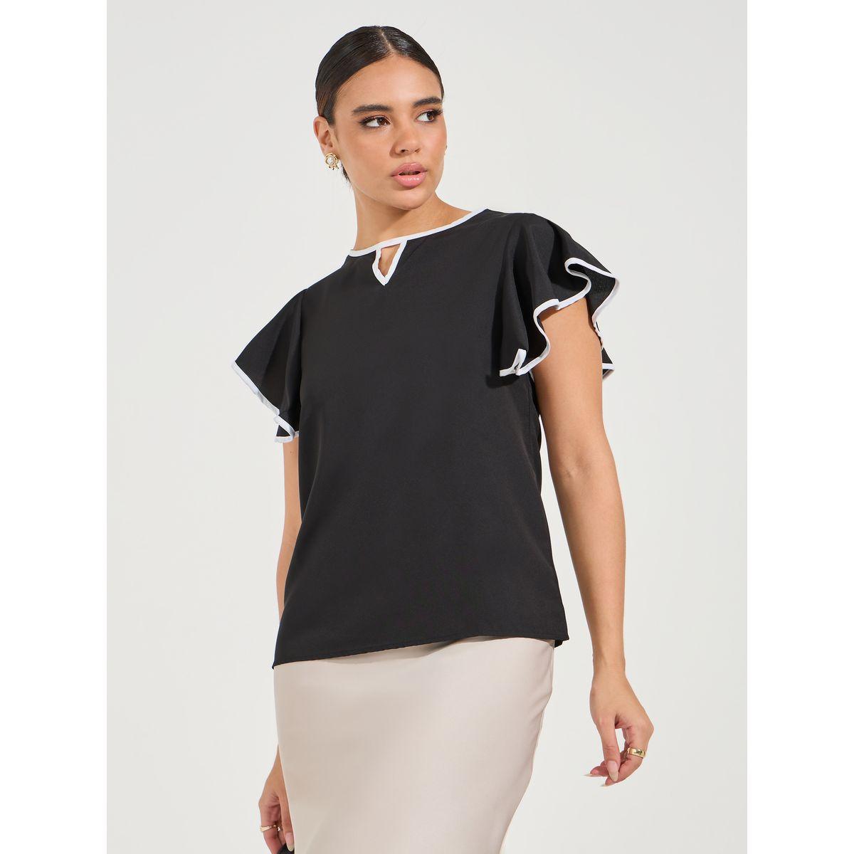 Styli Elevate Regular Fit Ruffled Sleeve Contrast Piping Top-women-clothing-shirtsandblouses-blouses-image-3