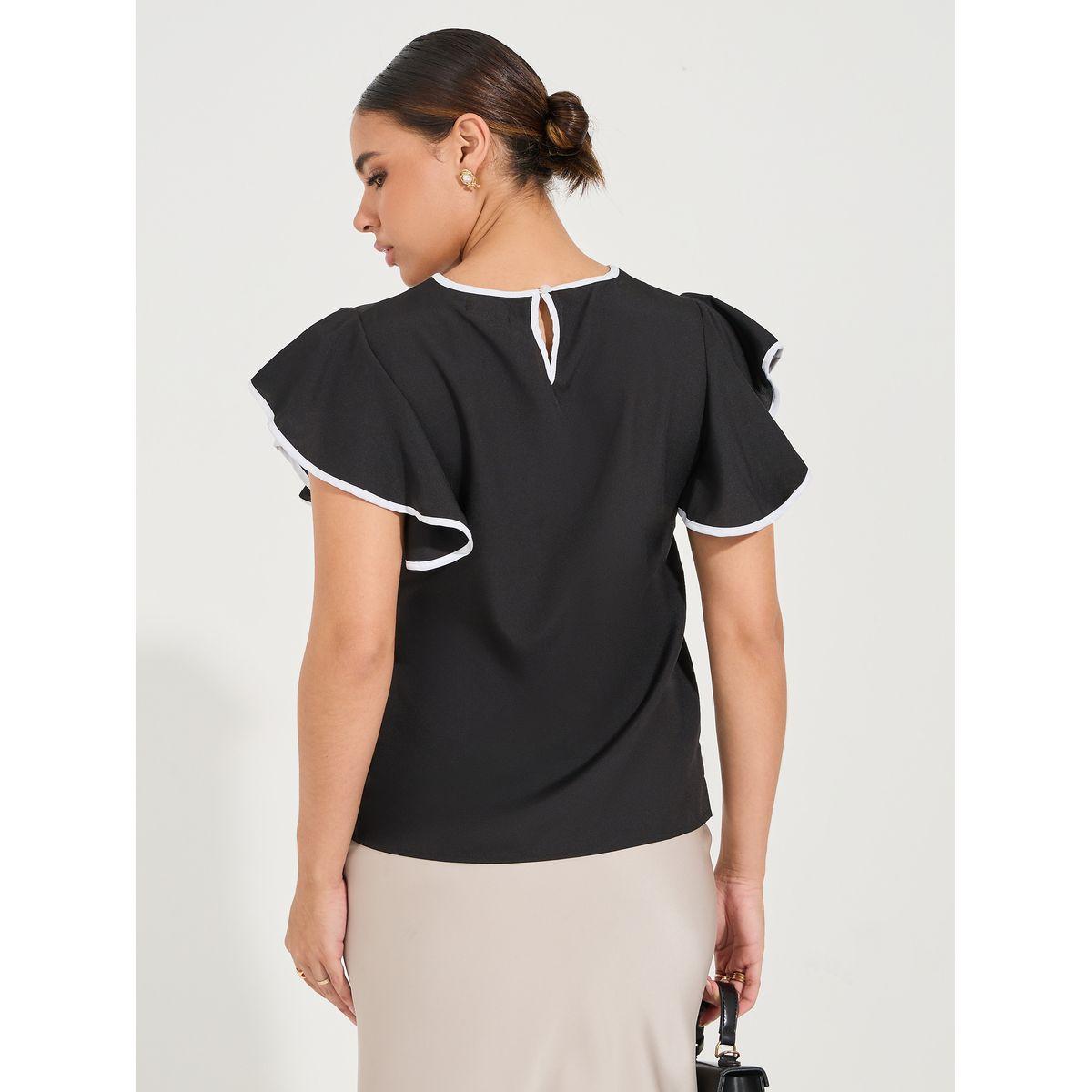 Styli Elevate Regular Fit Ruffled Sleeve Contrast Piping Top-women-clothing-shirtsandblouses-blouses-image-5